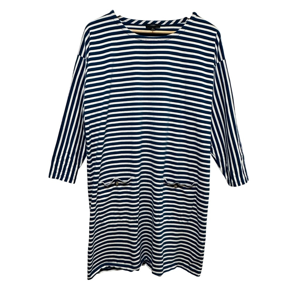 J.Crew Striped T-Shirt Dress Womens XL Blue White Cotton Boatneck Nautical AY632